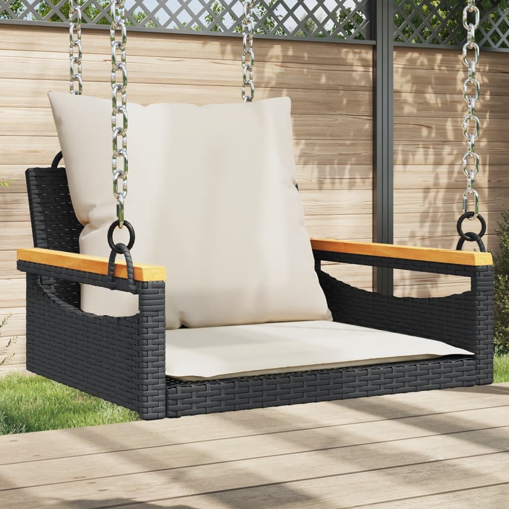vidaXL Panchina a Dondolo con Cuscini Nera 63x62x40 cm in Polyrattan