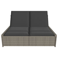 Lettino Prendisole Doppio con Cuscini Grigio in Polyrattan