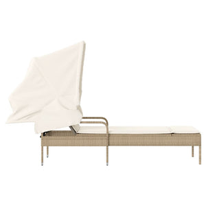 Lettino Prendisole con Baldacchino Beige in Polyrattan 368192