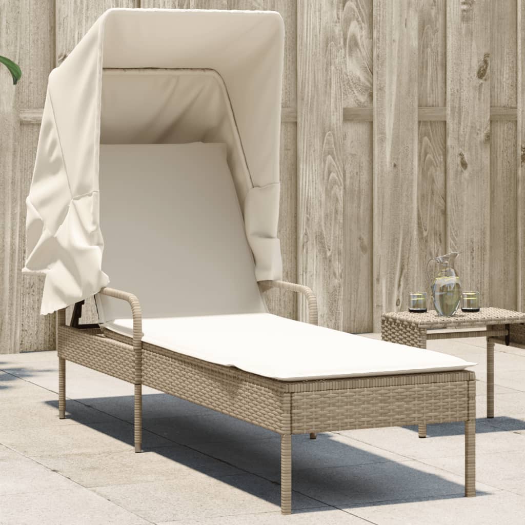 Lettino Prendisole con Baldacchino Beige in Polyrattan 368192