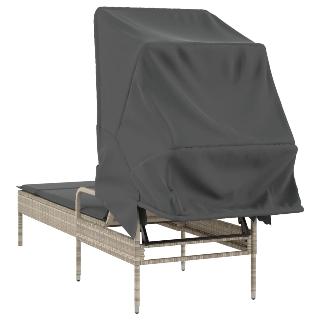 Lettino Prendisole con Baldacchino Grigio Chiaro in Polyrattan 368193