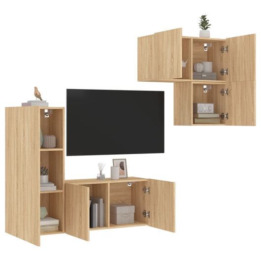 Mobili TV a Muro 4pz-Set di 4 Credenza per TV sospesa Rovere Sonoma in Legno Multistrato 921133