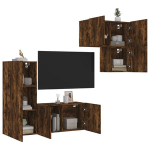 Mobili TV a Muro 4pz Rovere Fumo in Legno Multistrato 3216432