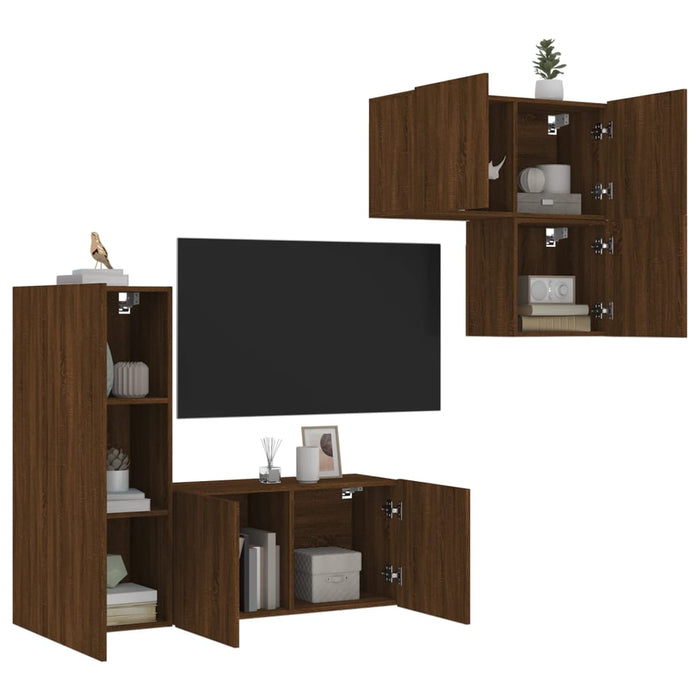 Mobili TV a Muro 4pz Rovere Marrone in Legno Multistratocod mxl 134216