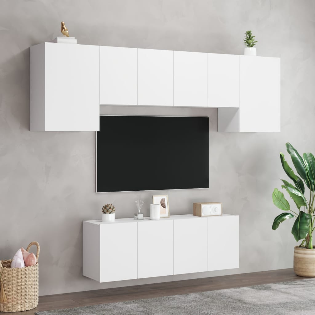 Mobili TV a Muro 6pz Bianchi in Legno Multistrato 3216439