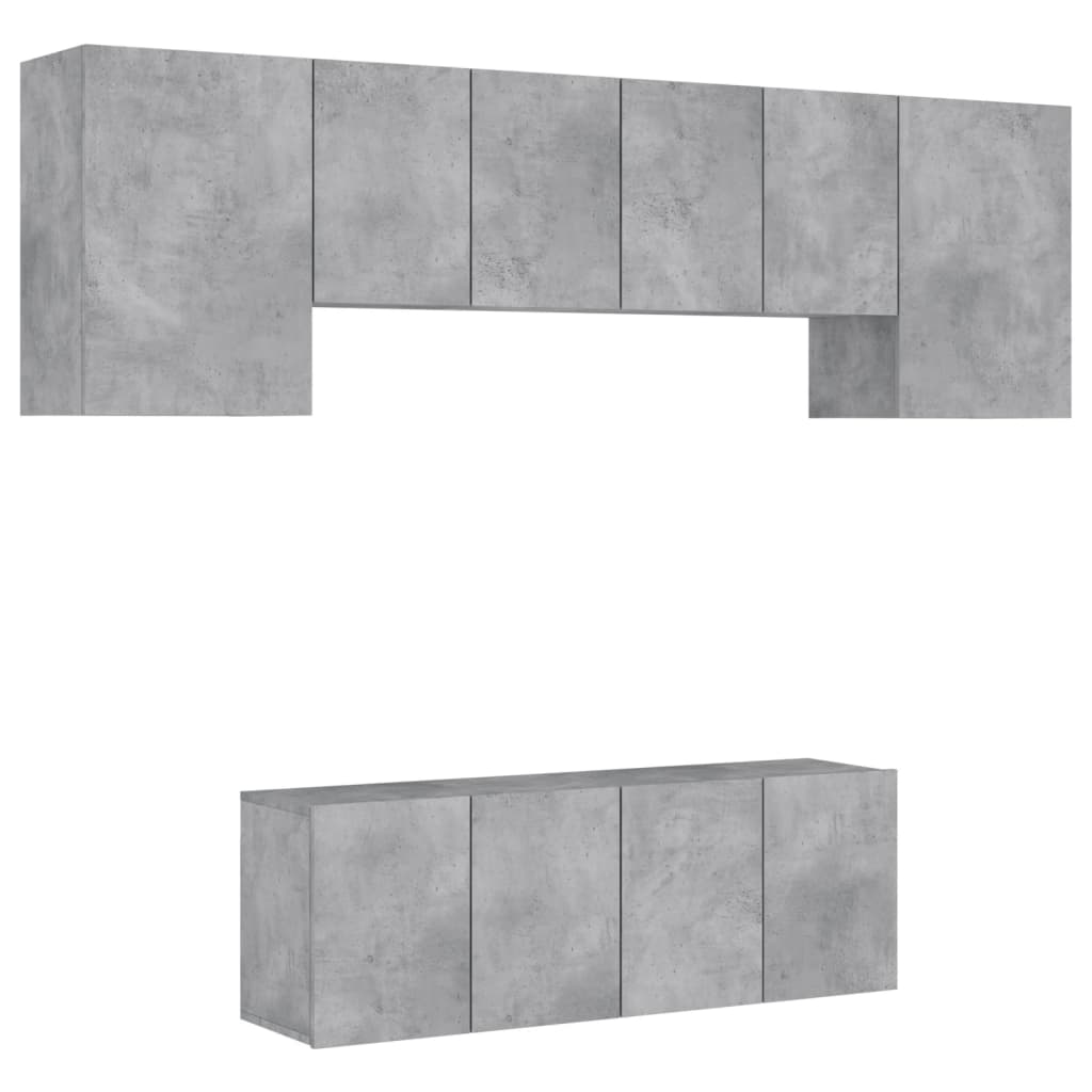 Mobili TV a Muro 6pz Grigio Cemento Legno Multistrato 3216442