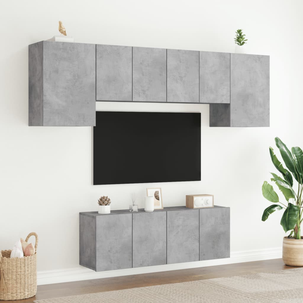 Mobili TV a Muro 6pz Grigio Cemento Legno Multistrato 3216442