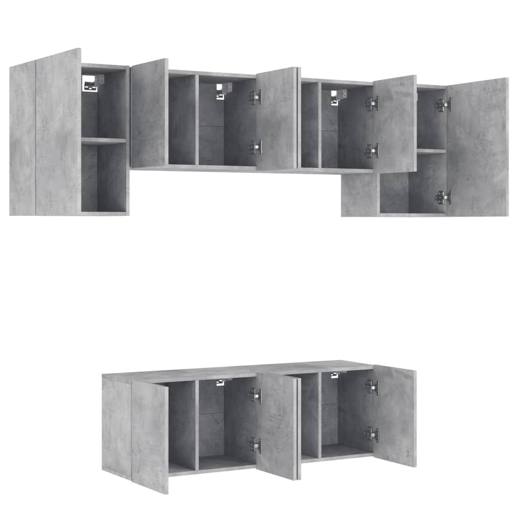 Mobili TV a Muro 6pz Grigio Cemento Legno Multistrato 3216442