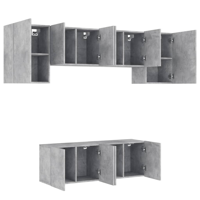 Mobili TV a Muro 6pz Grigio Cemento Legno Multistrato 3216442
