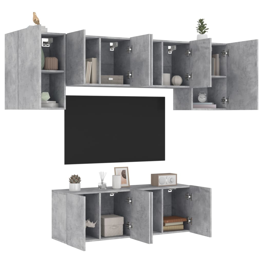 Mobili TV a Muro 6pz Grigio Cemento Legno Multistrato 3216442