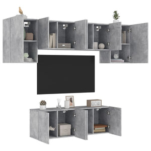 Mobili TV a Muro 6pz Grigio Cemento Legno Multistrato 3216442