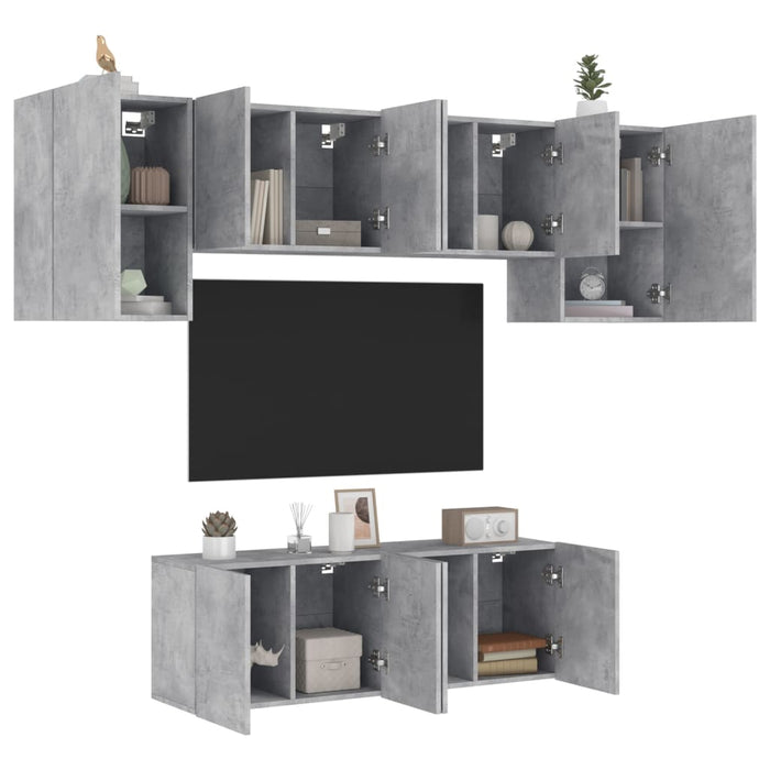 Mobili TV a Muro 6pz Grigio Cemento Legno Multistrato 3216442