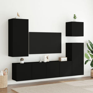 Mobili TV a Muro 5pz Neri in Legno Multistrato 3216447