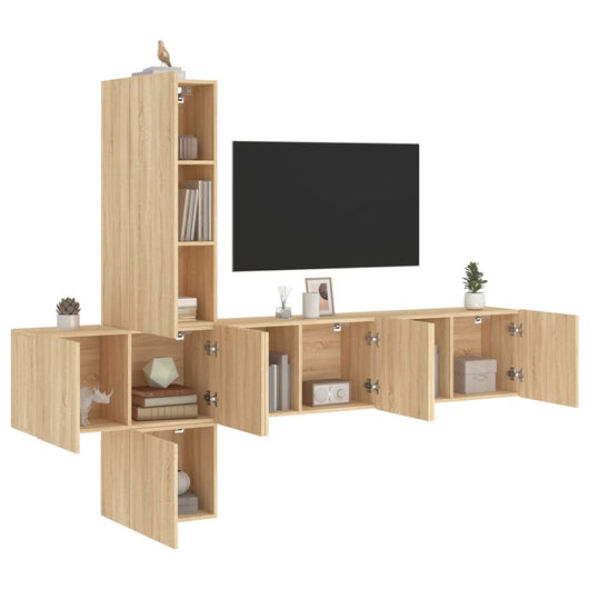 Mobili TV a Muro 5pz-Set di 5 Credenza per TV sospesa Rovere Sonoma in Legno Multistrato 997218