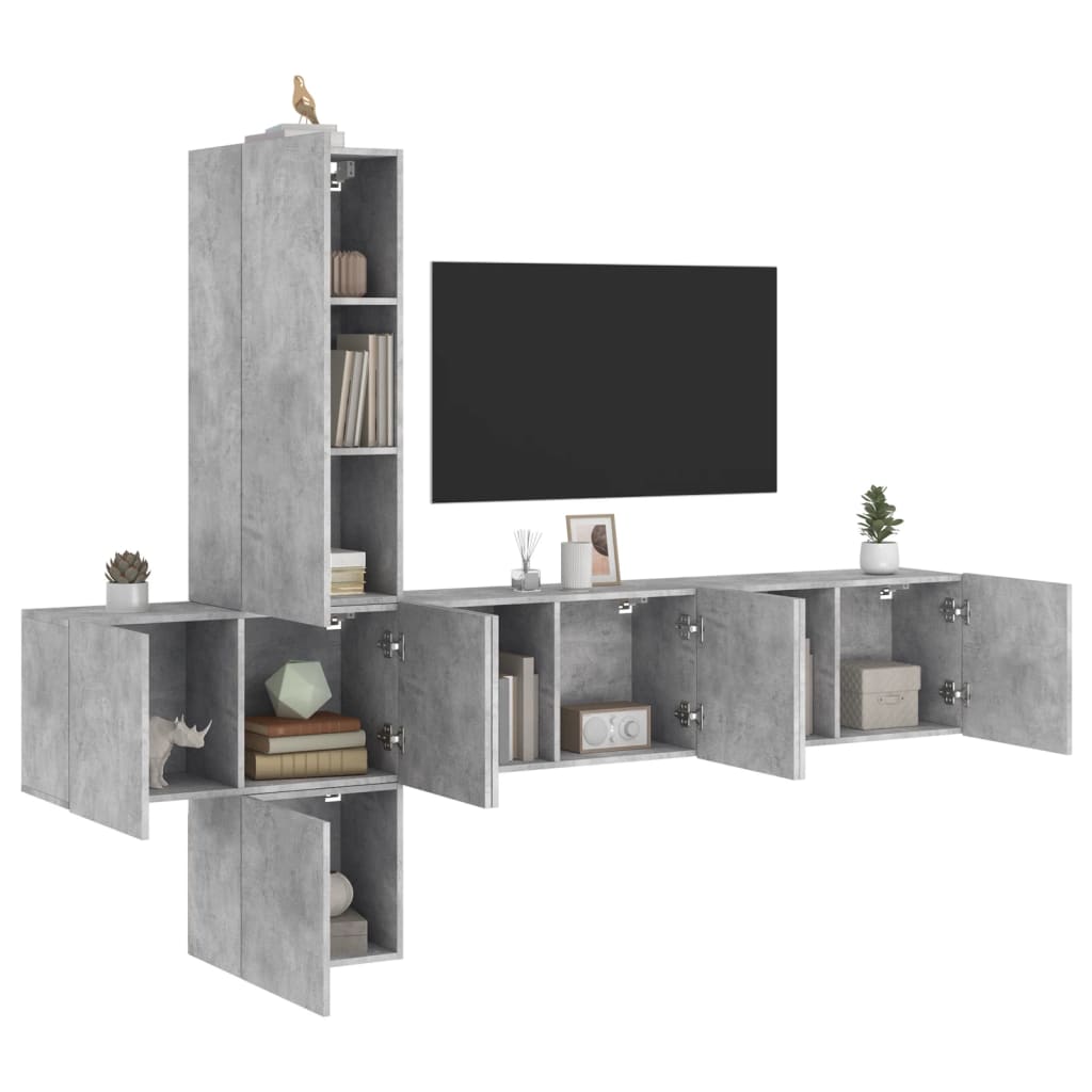 Mobili TV a Muro con LED 5pz-Set di 5 Credenza per TV sospesa Grigio Cemento Legno Multistrato 822473