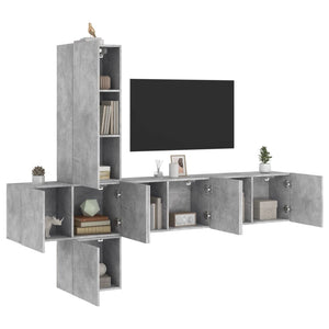 Mobili TV a Muro con LED 5pz-Set di 5 Credenza per TV sospesa Grigio Cemento Legno Multistrato 822473