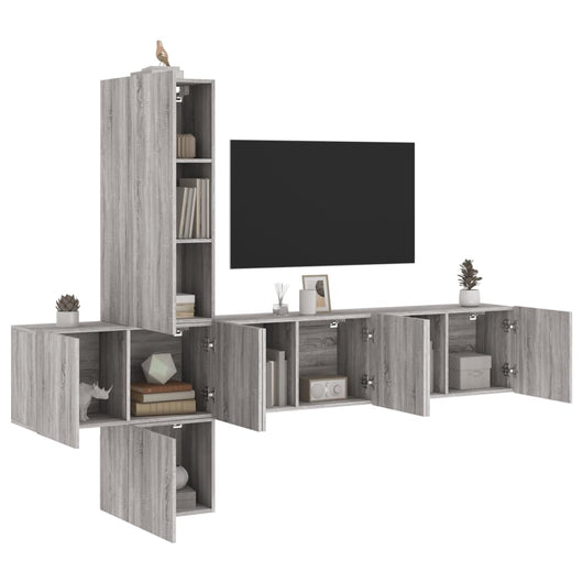Mobili TV a Muro 5pz-Set di 5 Credenza per TV sospesa Grigio Sonoma in Legno Multistrato 425039