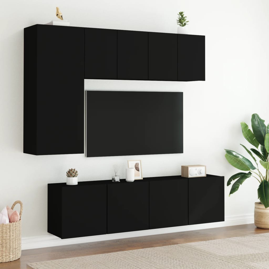 Mobili TV a Muro 5pz Neri in Legno Multistrato 3216465