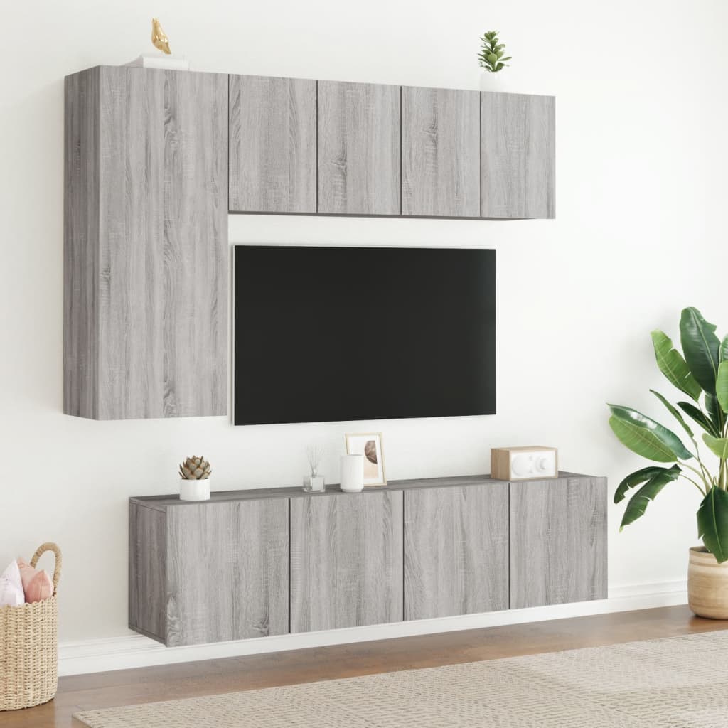Mobili TV a Muro 5pz-Set di 5 Credenza per TV sospesa Grigio Sonoma in Legno Multistrato 320394