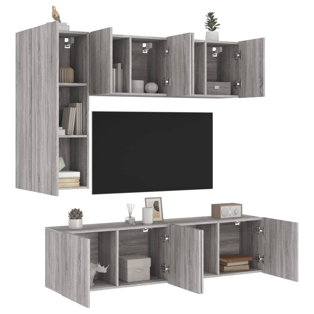 Mobili TV a Muro 5pz-Set di 5 Credenza per TV sospesa Grigio Sonoma in Legno Multistrato 320394