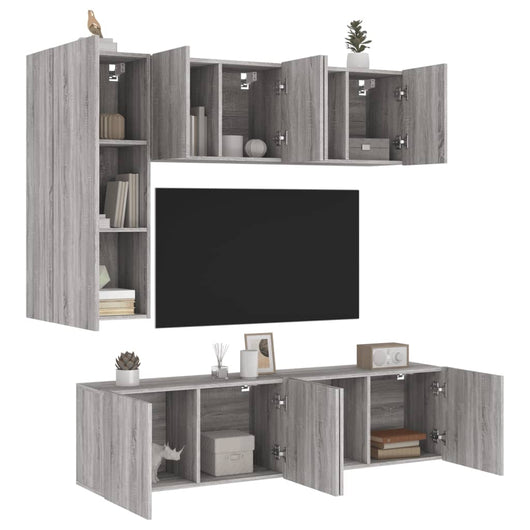 Mobili TV a Muro 5pz-Set di 5 Credenza per TV sospesa Grigio Sonoma in Legno Multistrato 320394