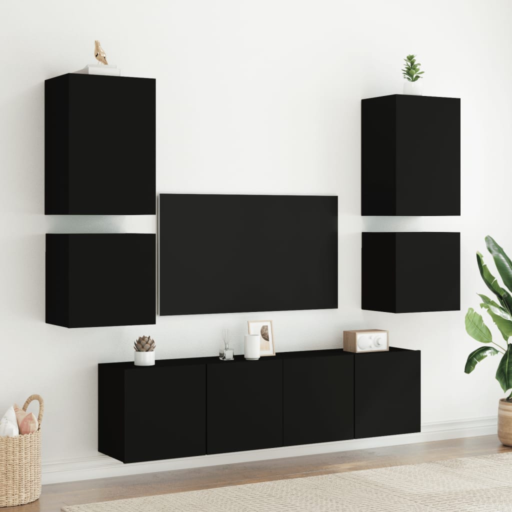Mobili TV a Muro 6pz Neri in Legno Multistrato 3216472
