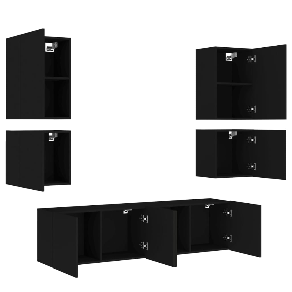 Mobili TV a Muro 6pz Neri in Legno Multistrato 3216472