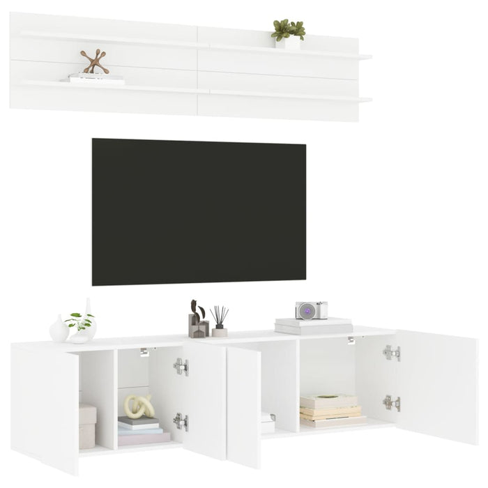 Mobili TV a Muro 6pz-Set di 6 Credenza per TV sospesa Bianchi in Legno Multistrato