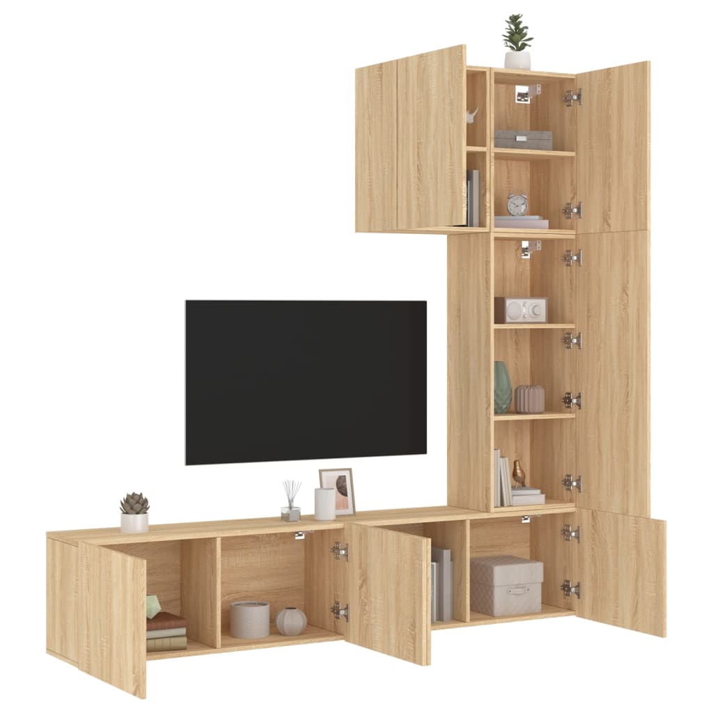Mobili TV a Muro 5pz Rovere Sonoma in Legno Multistratocod mxl 110211
