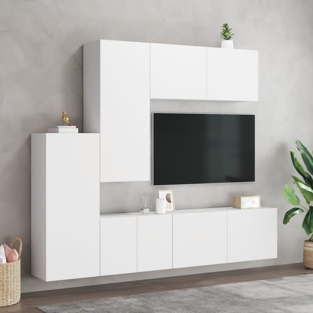 Mobili TV a Muro 5pz-Set di 5 Credenza per TV sospesa Bianchi in Legno Multistrato
