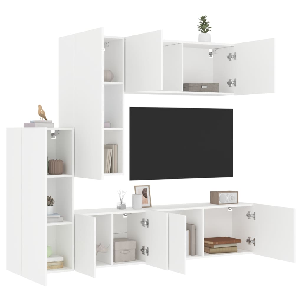 Mobili TV a Muro 5pz-Set di 5 Credenza per TV sospesa Bianchi in Legno Multistrato