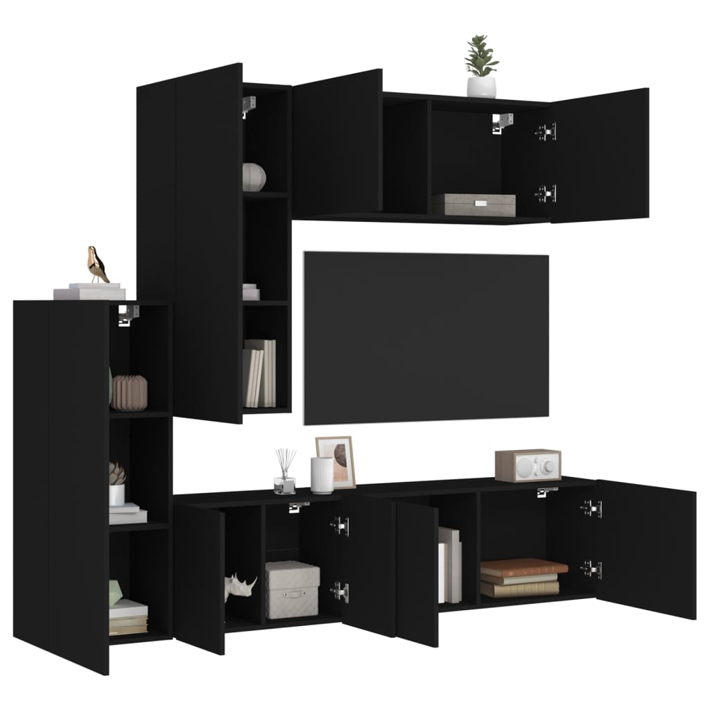 Mobili TV a Muro 5pz Neri in Legno Multistratocod mxl 110212