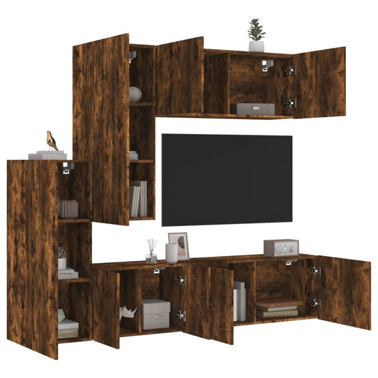 Mobili TV a Muro 5pz-Set di 5 Credenza per TV sospesa Rovere Fumo in Legno Multistrato 690906