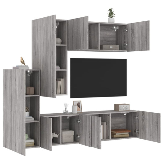 Mobili TV a Muro 5pz-Set di 5 Credenza per TV sospesa Grigio Sonoma in Legno Multistrato 559204