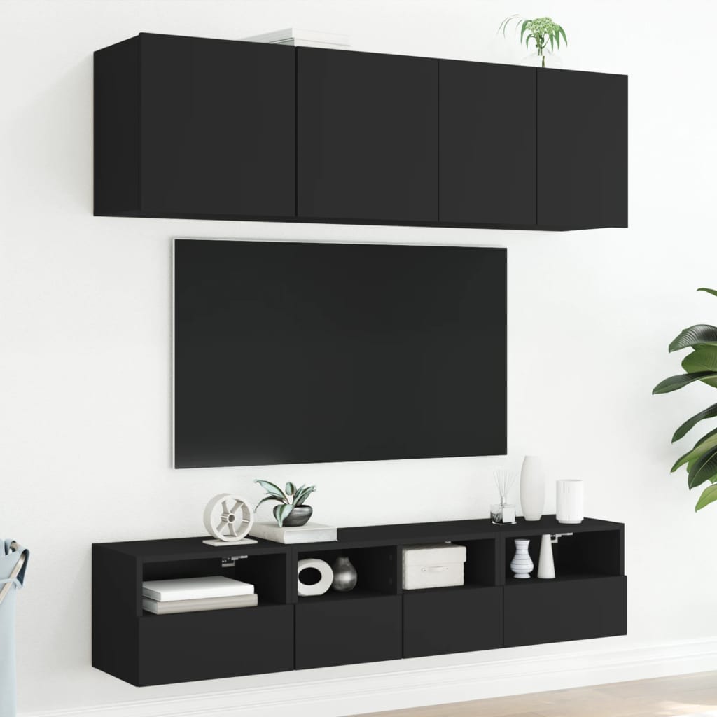 Mobili TV a Muro 5pz Neri in Legno Multistratocod mxl 134233