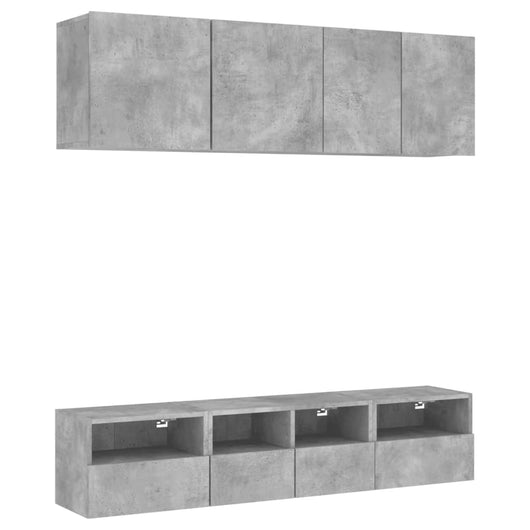 Mobili TV a Muro con LED 5pz-Set di 5 Credenza per TV sospesa Grigio Cemento Legno Multistrato 764996