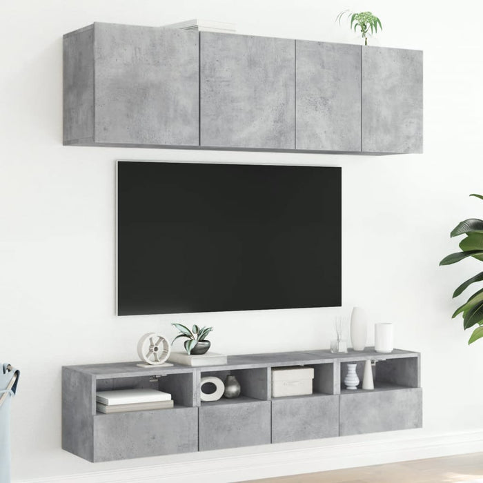 Mobili TV a Muro con LED 5pz-Set di 5 Credenza per TV sospesa Grigio Cemento Legno Multistrato 764996