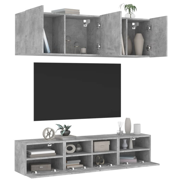 Mobili TV a Muro con LED 5pz-Set di 5 Credenza per TV sospesa Grigio Cemento Legno Multistrato 764996