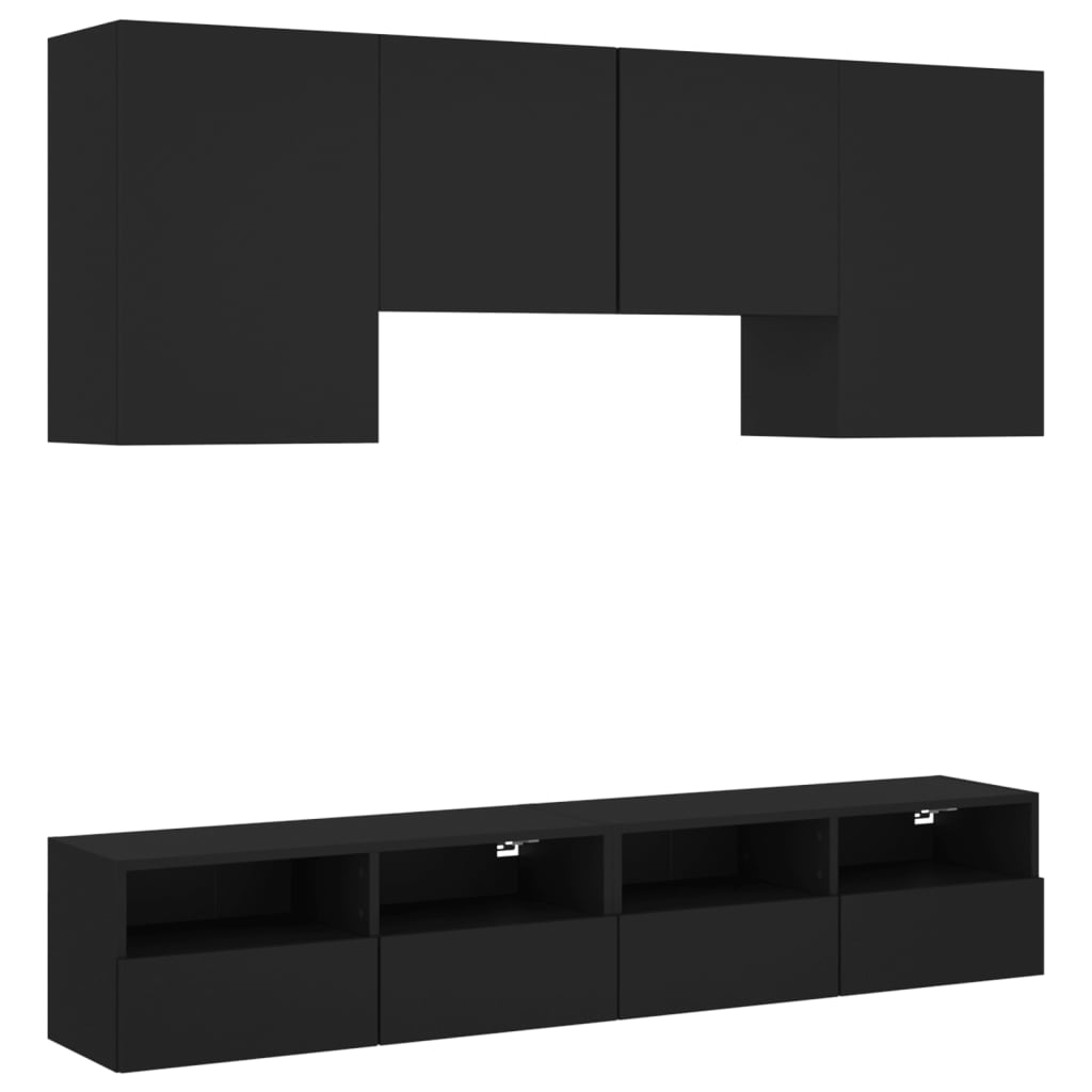 Mobili TV a Muro 5pz Neri in Legno Multistrato 3216526