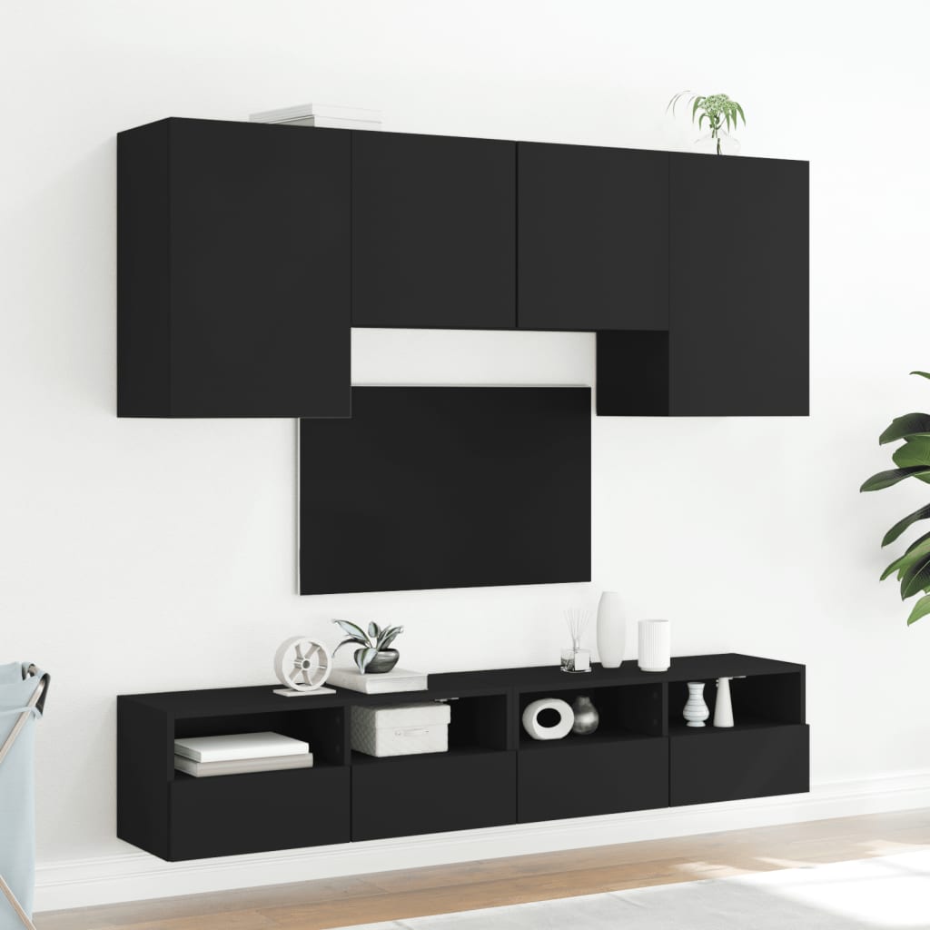 Mobili TV a Muro 5pz Neri in Legno Multistrato 3216526