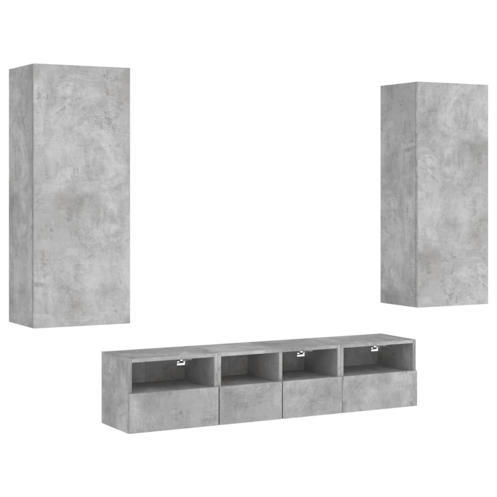 Mobili TV a Muro con LED 5pz-Set di 5 Credenza per TV sospesa Grigio Cemento Legno Multistrato 945110