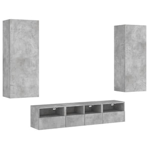 Mobili TV a Muro con LED 5pz-Set di 5 Credenza per TV sospesa Grigio Cemento Legno Multistrato 945110
