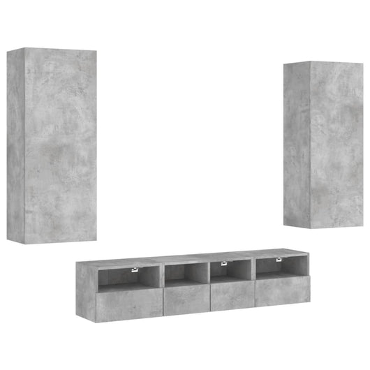 Mobili TV a Muro con LED 5pz-Set di 5 Credenza per TV sospesa Grigio Cemento Legno Multistrato 945110