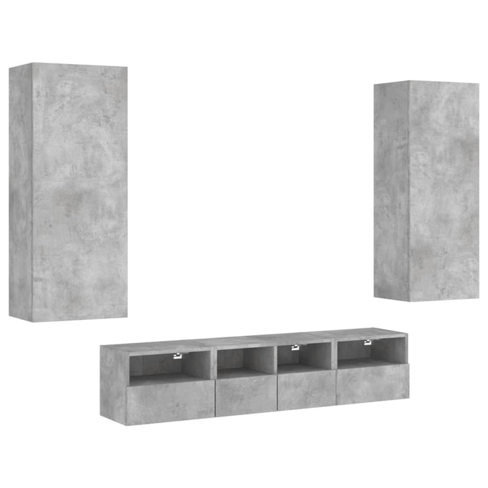Mobili TV a Muro con LED 5pz-Set di 5 Credenza per TV sospesa Grigio Cemento Legno Multistrato 945110