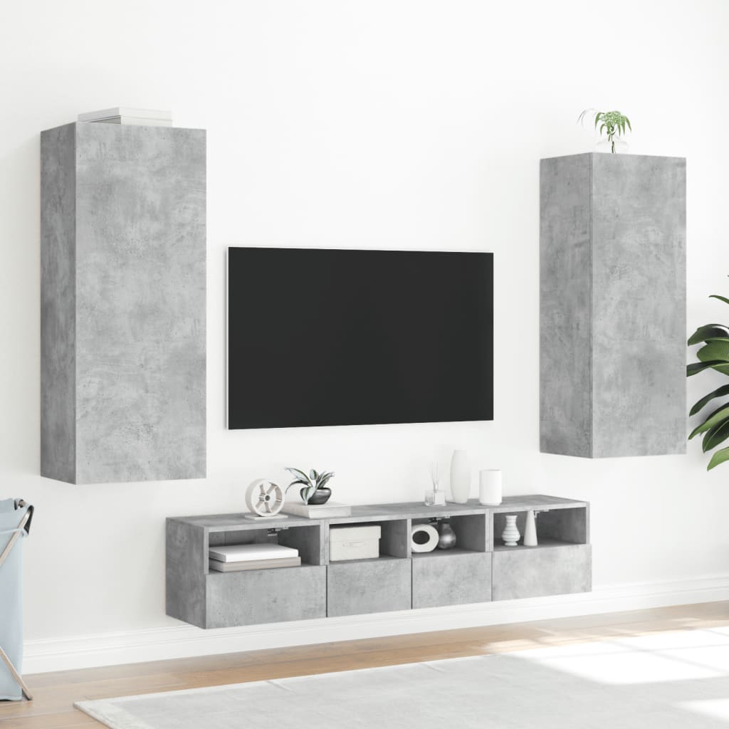 Mobili TV a Muro con LED 5pz-Set di 5 Credenza per TV sospesa Grigio Cemento Legno Multistrato 945110