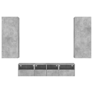 Mobili TV a Muro con LED 5pz-Set di 5 Credenza per TV sospesa Grigio Cemento Legno Multistrato 945110