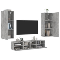 Mobili TV a Muro con LED 5pz-Set di 5 Credenza per TV sospesa Grigio Cemento Legno Multistrato 945110