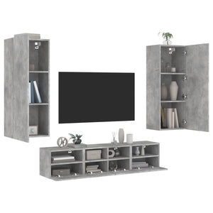 Mobili TV a Muro con LED 5pz-Set di 5 Credenza per TV sospesa Grigio Cemento Legno Multistrato 945110