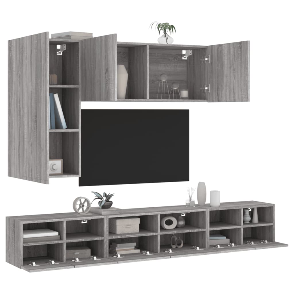 Mobili TV a Muro 5pz Grigio Sonoma in Legno Multistratocod mxl 86332