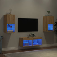 Mobili TV a Muro 4pz con Luci LED Rovere Sonoma 3216571